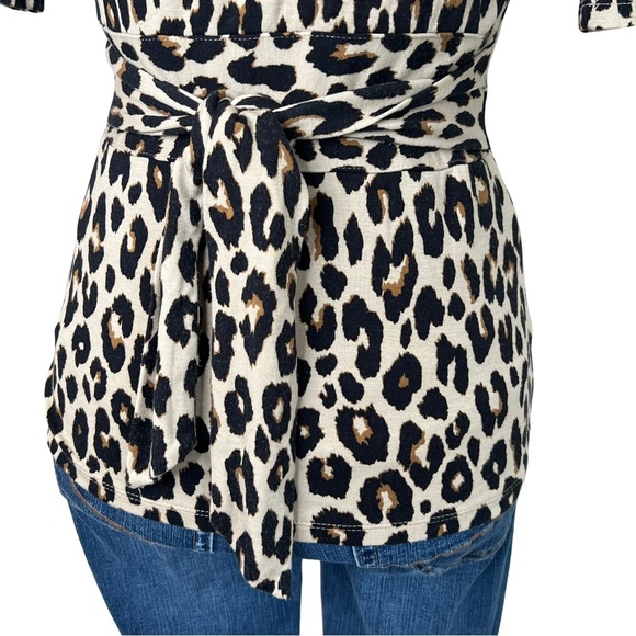 Ann Taylor Factory Faux Wrap Leopard Animal Print Belted Top Tan Black Brown XS - Picture 10 of 12